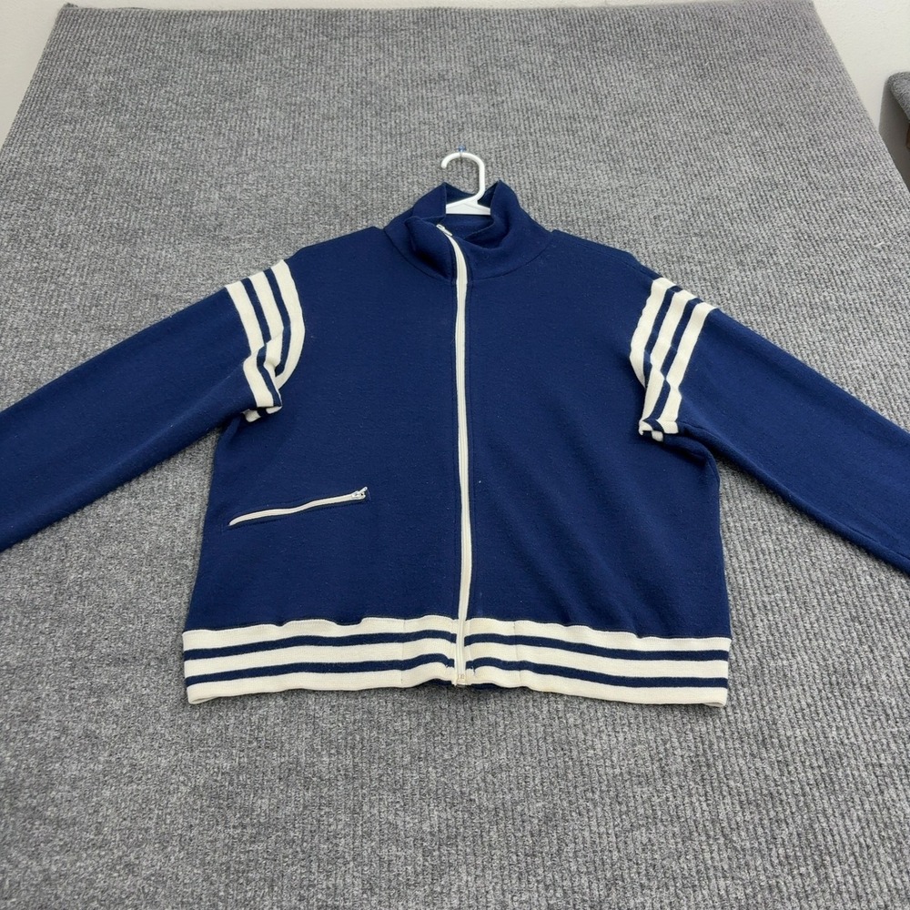 Vintage Winning Ways Track Jacket Mens L Blue Knit Mock Neck Retro Sport